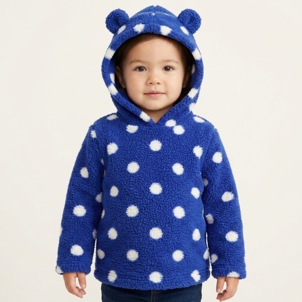 Harper Canyon Hoodie Blue Polka Dot Sherpa Fleece Kids Size 4